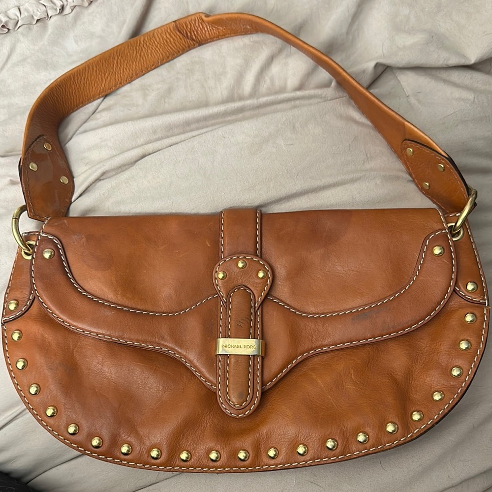 Michael Kors Tan Gold Shoulder Bag with Hobo Silhouette